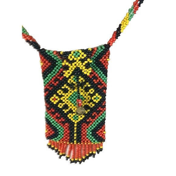 Handmade Colorful Beaded Pouch Mini Bag Tribal Medicine Bag 3"X5" fringed - Picture 1 of 5